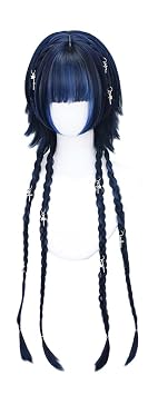 Japanese Lolita Jellyfish Wig with Black Highlights Natural Straight Hair Braids JK Fashion Synthetic Hairpieces Black Blue