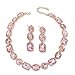 Jnncocier Fashion Green Pink Bridal Circle Crystal Necklace Earrings Set Sparkly Crystal Wedding Jewelry Set Christmas Halloween Full Rhinestone Choker Necklace for Women (Pink)