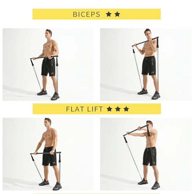 Resistance Band Bar, Portable Pilates Bar with Resistance Bands Home Gym Workouts Stick Squat Yoga Pilates Flexbands Kit for Full Body Shaping