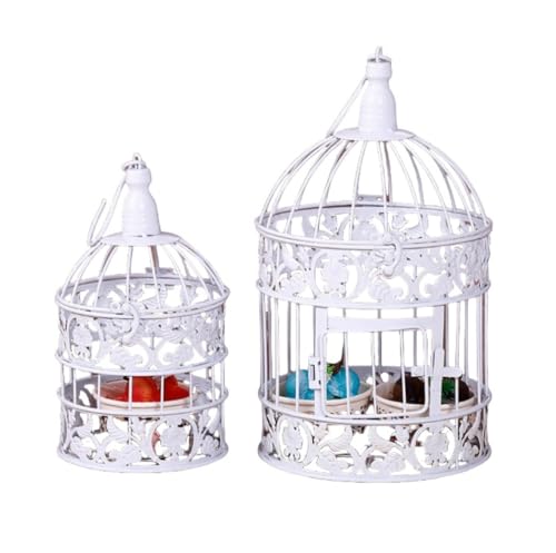 YAKINO ヨーロッパスタイルの錬鉄製装飾鳥かご、ウィンドウディスプレイ、白い写真撮影用小道具、大型ホテルウェディング鳥かご (ホワイト,中号)