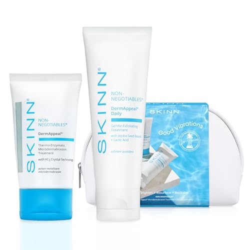 SKINN Exfoliating Facial Treatment & Microdermabrasion Treatment Gift Set, Good Vibrations Exfoliation Duo - Anti-Aging Face Scrub Exfoliator for Sensitive Skin - Smooths Wrinkles for Glowing Skin