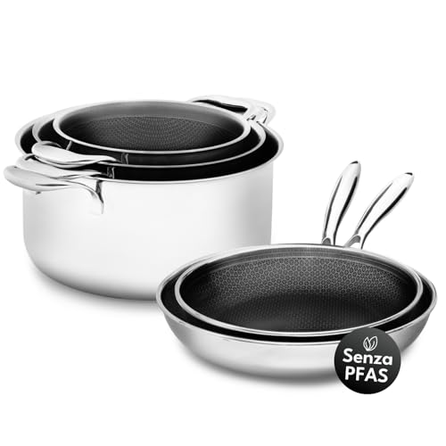 Set di 5 pezzi | 2 padelle da 24/28 cm e 3 pentole da 20/24/28 cm | Rivestite per induzione e tutti i piani cottura | antigraffio e senza PFAS - immagine 3