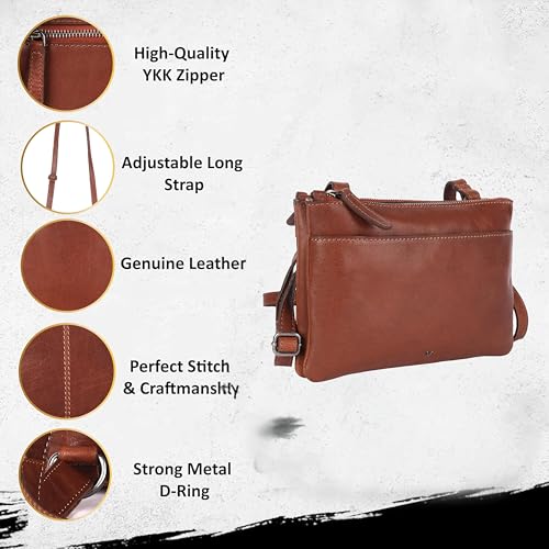 9 inch Genuine Leather Crossbody Sling Bags for Women, Trendy Casual Office Bag with Adjustable Strap