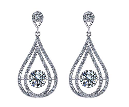Chandelier Dancing Stone Dangle Sterling Silver Earrings made w Pure Brilliance Zirconia – White Gold Plated