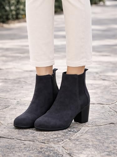 Image of Women's Ankle Boots with Block Heel | Side Zip Closure | Faux Suede Finish | Casual & Party Footwear Booties
