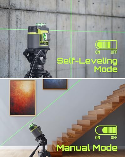 Image of 3D-RS12 Laser Level 3x360 Green Beam for Construction and Picture Hanging, Self-Leveling 3D Laser with 2 Rechargeable 11.1V Batteries (24 Hrs), Magnetic Liftable Stand, Type-C Cable