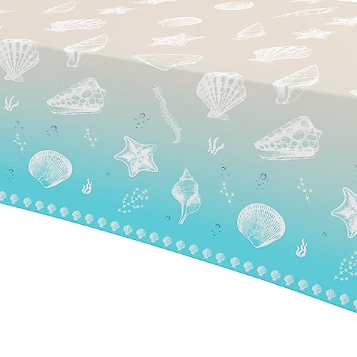 Image of Beach Seashell Party Decorations Tablecloth, Disposable Beach Seashell Party Table Covers Supplies, Sea Shell Table Decorations for Birthday Baby Shower Wedding Party, 3 Pack, 54in x 108in
