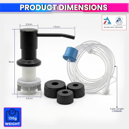 Image of amiciCare Kitchen Sink Soap Dispenser Built-in Countertop S.S Steel Dispenser Pump with 360 Degree Rotating Head and 1.15m Extension Pipe (Dispenser Pump with Extension Pipe), Plastic