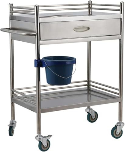Carrello in acciaio inox, design a 2 livelli resistente, per cliniche e ospedali, carico massimo 100 kg, attrezzatura medica versatile