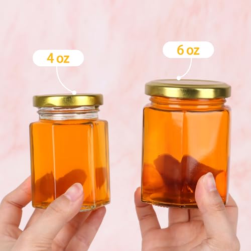 SZUAH 6 oz Mini Honey Jars with Dipper 30 Pack, Glass Hexagon Honey Jar for Wedding Favors,Party Favors, Holiday Gifts, and Thank You Gifts(180ml, Set of 30)