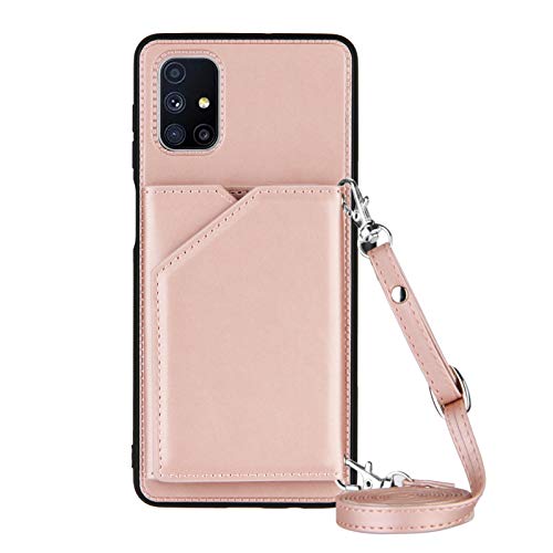Preisvergleich Produktbild Lanyard Brieftasche Kreditkartenetui Handyhülle für Samsung Galaxy M51 (Roségold)