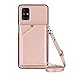 Produktbild Lanyard Brieftasche Kreditkartenetui Handyhülle für Samsung Galaxy M51 (Roségold)
