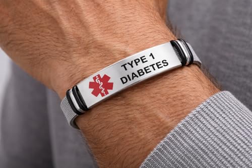 Medical ID Me Bracelets d'identification d'alerte médicale, acier inoxydable argenté, anticoagulant réglable pour diabète, épilepsie (diabète de type 1) – vue 2