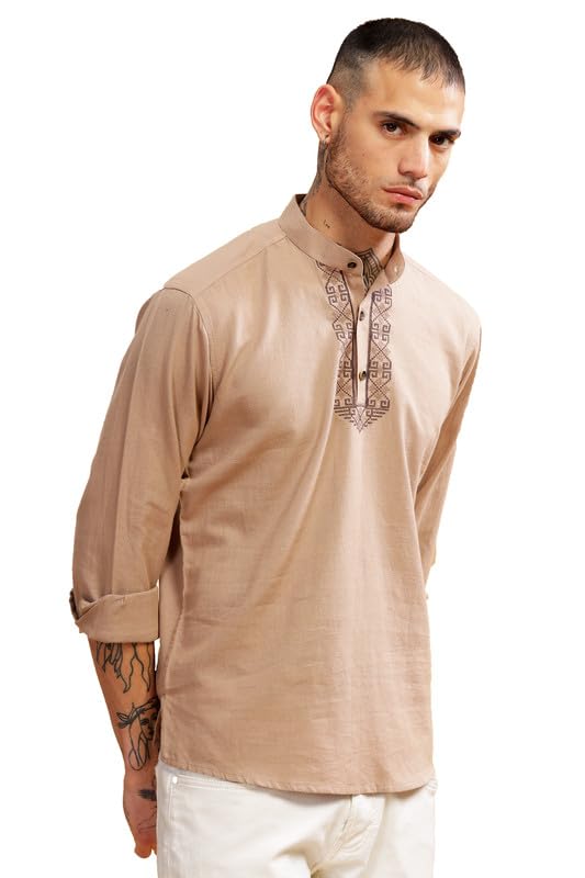Be Active Men's Cotton Regular Kurta (Scpl-Kr_Tuscan Tan
