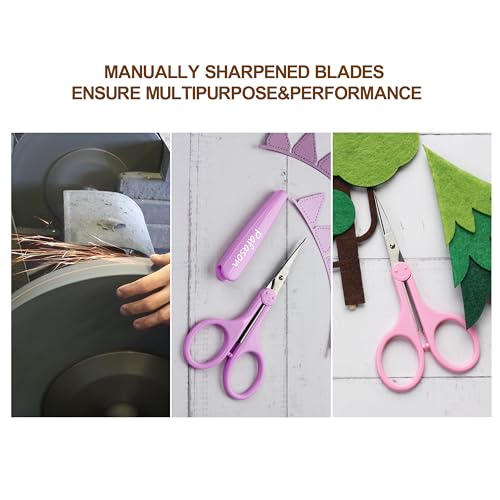 PAFASON 4" Stainless Steel Detail Craft Scissors Set with Straight Precise Tips & Safety Cap & TSA Complied Ideal for Scrapbooking, Paper Yarn Thread Fabric Cutting Sewing Quilting Embroidery Knitting - Thumbnail 4