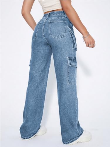 Image of Ben Martin Women's High Rise Cargo Pants || Denim Cargo's Pants || Oversized-Jeans|| Loose Jeans Pant,S