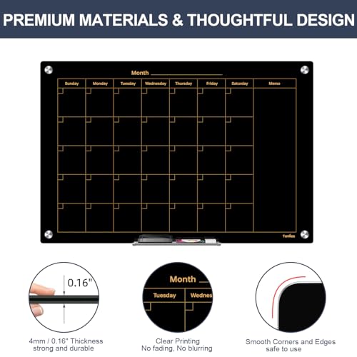 Calendar Whiteboard for Wall 36x24 Black Magnetic Glass Dry Erase Board - Image 2