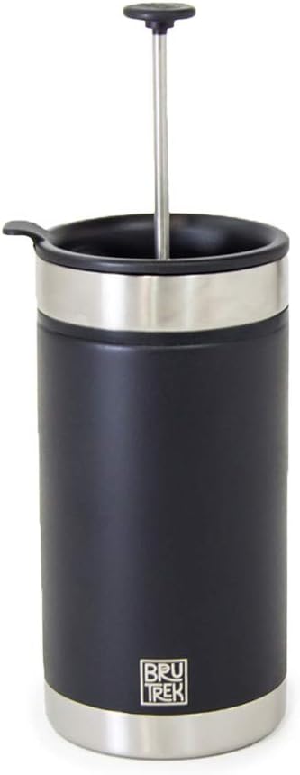 Planetary Design Steel Toe French Press Coffee Travel Mug with Br-Stop Technology - 20 oz - Stainless Steel with Non-Slip Texture - Obsidian Black