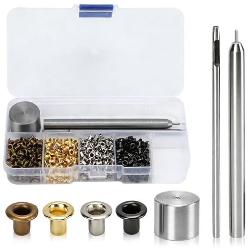 Mini Grommets 2mm Plated Copper Metal Grommet Kit Eyelet Washers Fastener Set with Plastic Storage Box for Clothes Shoes Bag Paper Leather Crafts DIY Projects