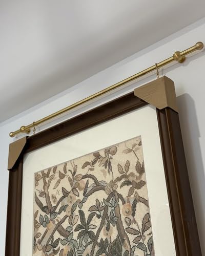 Brass Picture Rail Hanging System with Adjustable Chain & Hooks, Heavy Duty Mirror Display Kit for Drywall & Cement Walls, 75 Inch (191cm) Wire for Art & Decor