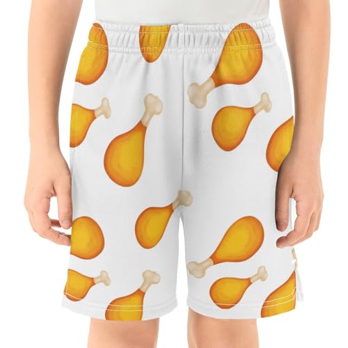 J JOYSAY Cartoon Chicken Leg White Boys Athletic Shorts Kids Youth Casual Shotrs with Pockets Elastic Waistband2