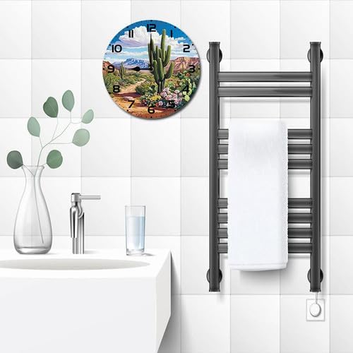 Cactus Desert Scen Kitchen Home 10 Inch Silent Vintage Design Round Wall Clock Numerals Design Non Ticking Retro Clocks Home Decor Desk Clock