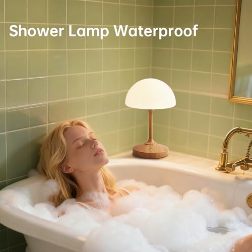Image of Mushroom Lamp Cordless Lamp Table Lamp,Outdoor Waterproof Shower Lamps,5000mAh Rechargeble Battery Operated Dimmable Touch Desk Lamps,LED Night Light for Bathroom Patio Camping Restaurant