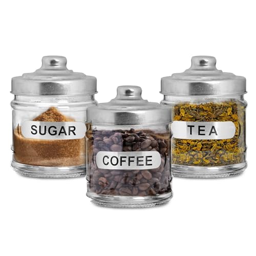 TIENDA EURASIA – Set 3 Tarros Vidrio | Tapa de Aluminio | Capacidad 350 ml | Material Vidrio + Metal (Aluminio) |Botes Cocina Almacenaje | Color Plata y Transparente | Medidas 8x8x11 cm