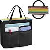 File Folder Tote Bag with Handle, Portable Document Organizer Box for Letter Size File Folder, Folding File Case for Home Office, Black, Large