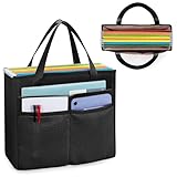 Prokva File Folder Tote Bag with Handle, Portable Document Organizer Box for Letter Size File Folder, Folding File Case for Home Office, Black, Large