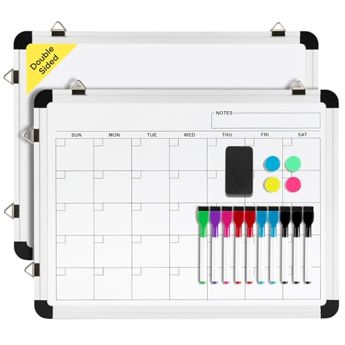 VUSIGN Monthly Dry Erase Calendar Whiteboard for Wall, 16" X 12" Double-Sided Board, Hanging Whiteboard Dry Erase for Office, Desk, Kitchen, Dorm