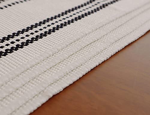 Levimetree Farmhouse Table Runner 108 Inches Long, Boho Rectangle With Tassels Table Runners, Woven Cotton Table Runner Rustic Style Linen Table Runner Holiday Party Dining Room Dresser Décor (Black) #TOP6