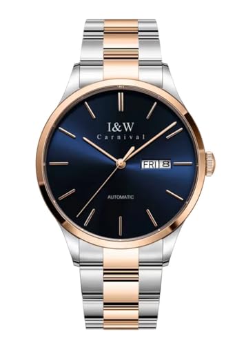 TEINTOP I&W Automatic Watch Men's Mechanical Watches Japanese Movement Wristwatches, Silver, gold, blue, Bracelet