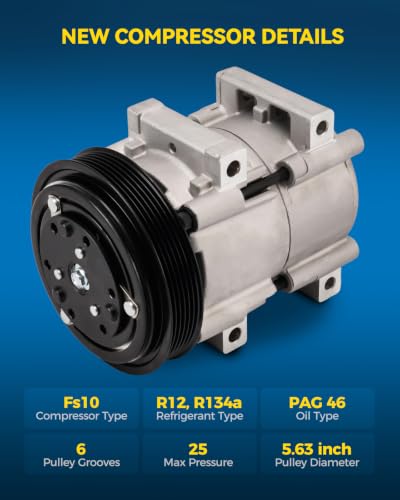 Image of PHILTOP 57122 Air Conditioner AC Compressor with Clutch for Ford F150 1990-1995 4.9L,F250 F350 1990-1995 4.9L /7.5L,Bronco 1990-1992 4.9Liter,F-Super Duty 1990-1991 7.5L,F53 Motorhome Chassis 90-95