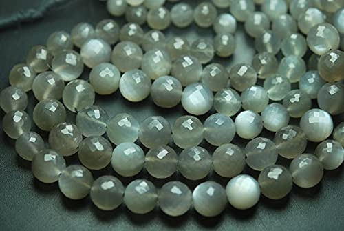 Pierre de lune grise naturelle perles facettées rondes 8-11mm pour fil de 39cm
