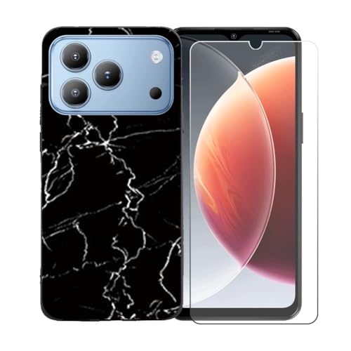 LCEHTOGYE �K�p Blackview Wave 7C +�����K���X�X�N���[���v���e�N�^�[�p�P�[�X�A�K�p Blackview Wave 7C (6,56")�ƌ݊����̂���u���b�N�\�t�gTPU�V���R���Q���P�[�X�ی�J�o�[ LLM9