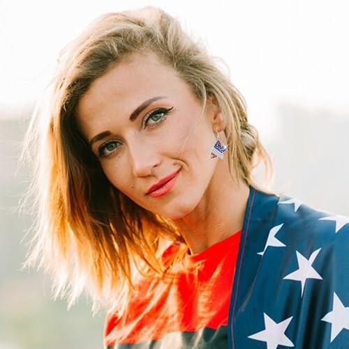 4th of July Independence Day Patriotic Earring for Women American Flag Dangle Earrings Patriotic Red White Blue USA Earring, Pave Crystal Stud4