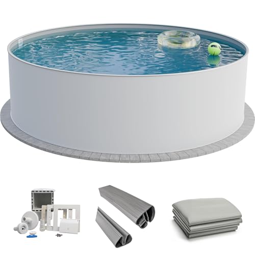 Fresh-Pool Profi Stahlwandpool Set rund, 420x150 cm, Stahl 0,8 mm weiß, Folie 0,8 mm grau, Einhängebiese