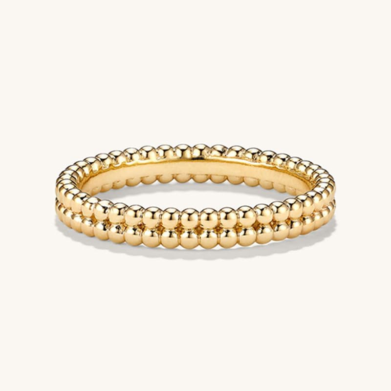 18k Gold Vermeil Double Beaded Stacking Ring (Sterling Silver), Never Tarnish3