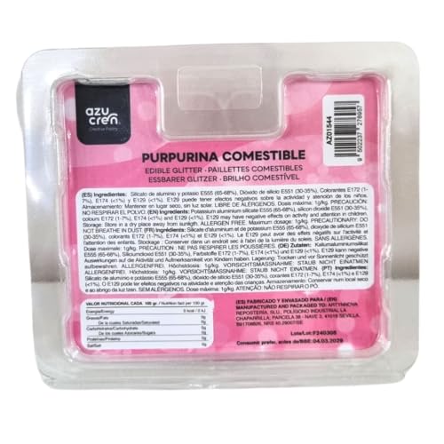 Azucren, Essbarer Glitter, Tortendekoration, Glitter für Getränke, Ideal zum Verzieren von Torten, Fondant, Buttercreme und Getränken, Farbe Rosa, 5 Gramm. AZUSHINE