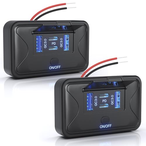 2PCS Gibbab 108W 4 Ports 12V RV USB Switch Outlet, 2 * 36W PD3.0 Type-C + 2 * 18W QC3.0 Quick Charge Panel Wall Mount Car Charger Socket Waterproof Multi-Port Adapter for Marine Truck Boat ATV Bus