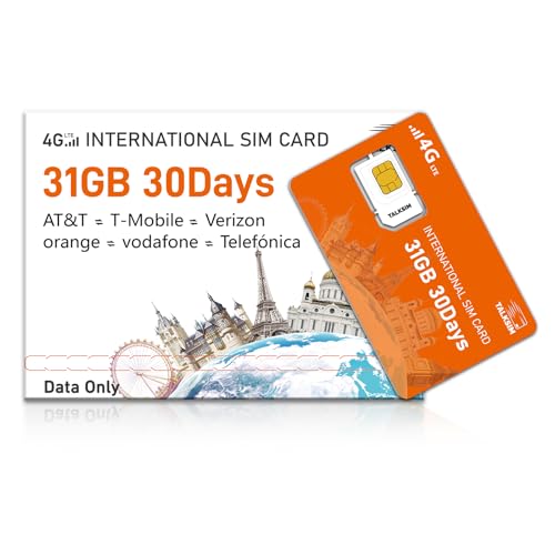 International Data SIM Card 31GB for 30 Days –4G LTE Coverage 45 Countries in USA,UK,Europe,Asia and Africa Prepaid Travel Data Only SIMCARD for Unlocked WiFi Mobile Hotspot,Phones&Tablet–No Contract
