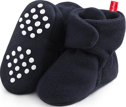 Image of Bufims Baby Fleece Booties Newborn Unisex Booties Non-Slip Newborn Infant First Walkers Warm Shoes House Slippers for Baby Boys & Baby Girls Toddlers