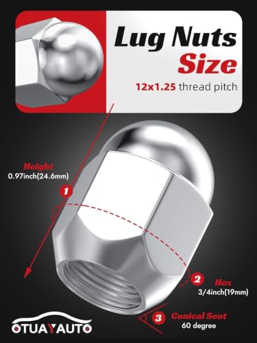 Image of OTUAYAUTO M12x1.25 OEM Lug Nuts, 20PCS Chrome OEM Factory Style Lug Nuts