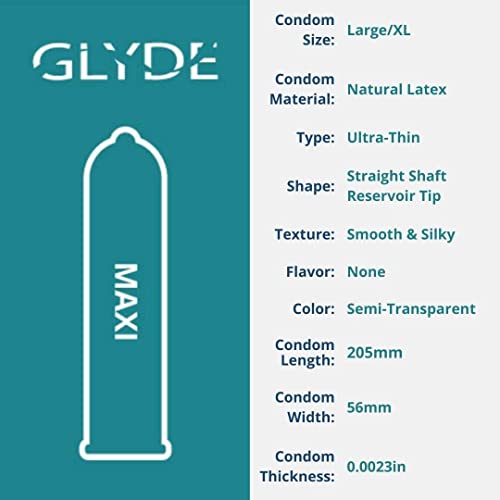 Glyde Maxi - Xl Fit Condoms - 100 Count Bulk Pack - Ultra-Thin, Vegan, Non-Toxic, Large Size Natural Rubber Latex, 56Mm For Generous Fit #TOP2