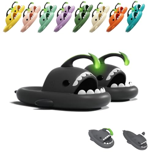 UERSUR Chanclas de pescado, Shark Slippers, Sharky Chanclass, que brilla en la oscuridad, zapatillas de tiburón para hombre y mujer, gris oscuro, 36/37 EU Estrecho