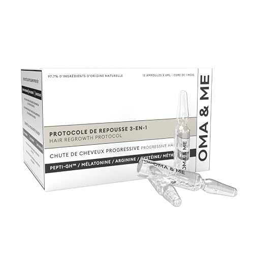 OMA & ME - Protocole 3 en 1 Puissant et Rapide pour la Repousse des Cheveux - Anti-Chute, Stimule la Pousse, Fortifie les Cheveux | Sérum Fabriqué en France - Cure de 30 jours 12 Fioles 6ml