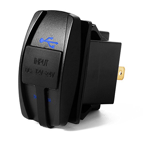 Switchtec 4.2 Amps-Fast Dual Usb Charger Rocker Switch Style Blue Led Back-Lit For Boats, Side By Side, Off Road Vehicles, Recreational Vehicle #TOP1