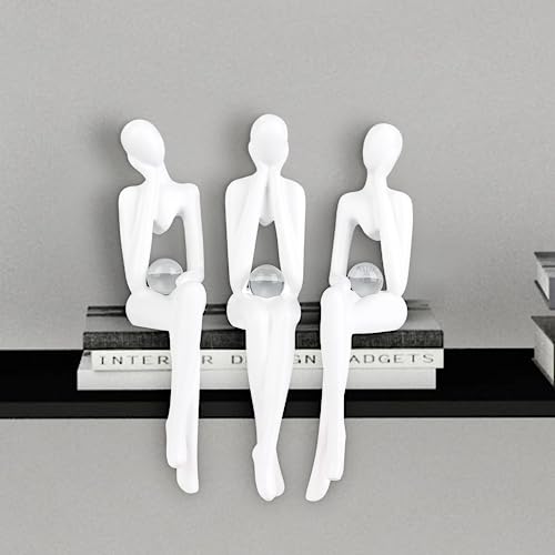 Innolites 3Pcs White Decor Statue Home Decor For Living Room - Modern Bookshelf Decor Thinker Statue - Shelf Decor Accents Resin Figurines For Home Office Table Desk Decor #TOP4