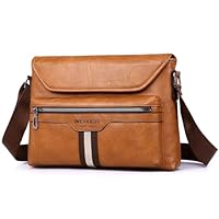 Hjkiopc Sacoche Bandoulière Cuir Sacoche Homme Sacs à Bandoulière Vintage Shoulder Bag Business Cartable Besace pour Portable pour Voyage, Randonnée et Travailler (Brun clair-3)